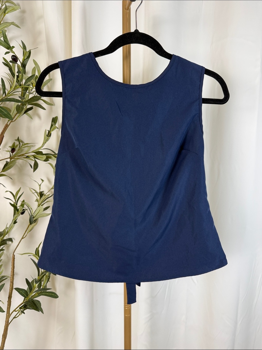 SHEIN Navy Sleeveless Tank Top Ribbon Tie Back Sz S (T1)
